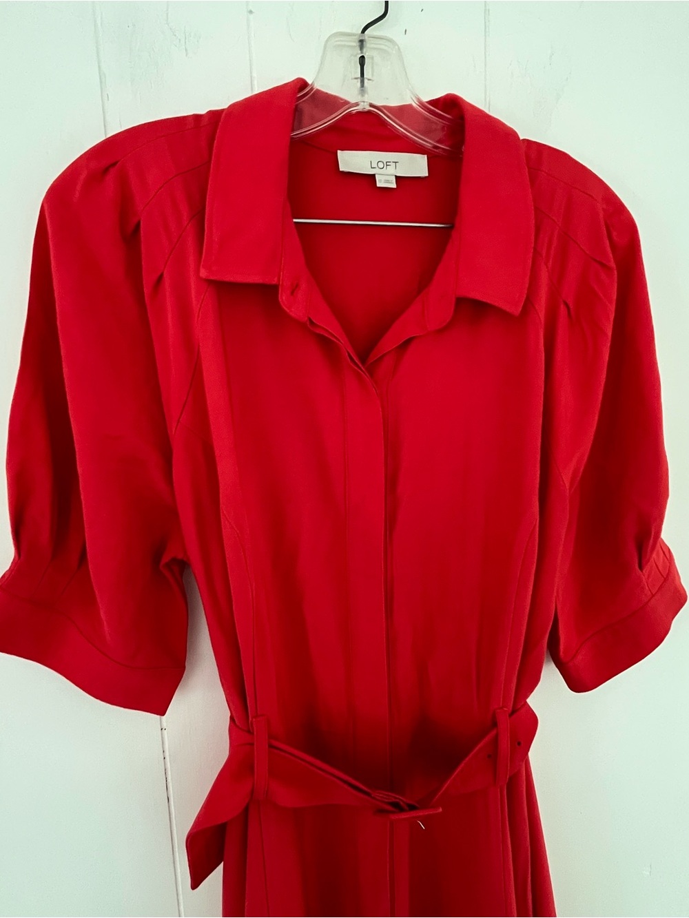 LOFT Classic Red Belted Tailored Shirt Dress Size 12 - Picture 9 of 15